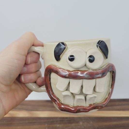 Funny Face Mug | 16 Ounces | Cream | Handmade Stoneware Pottery