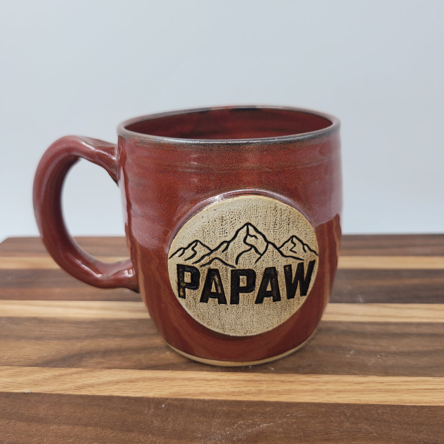 Papaw Mug | Handmade Stoneware Pottery | Red | Gifts for Grandparent | Mountain Theme