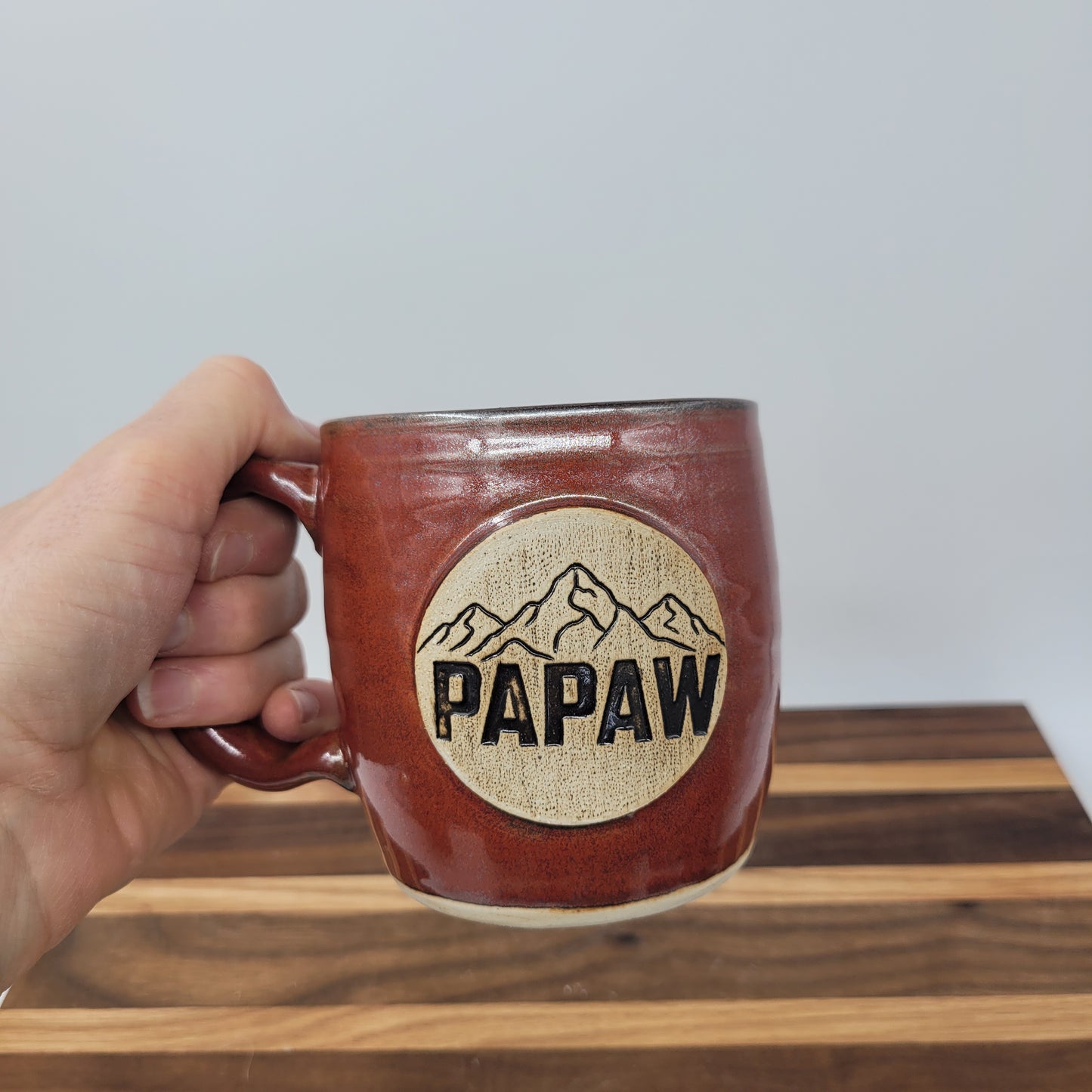 Papaw Mug | Handmade Stoneware Pottery | Red | Gifts for Grandparent | Mountain Theme