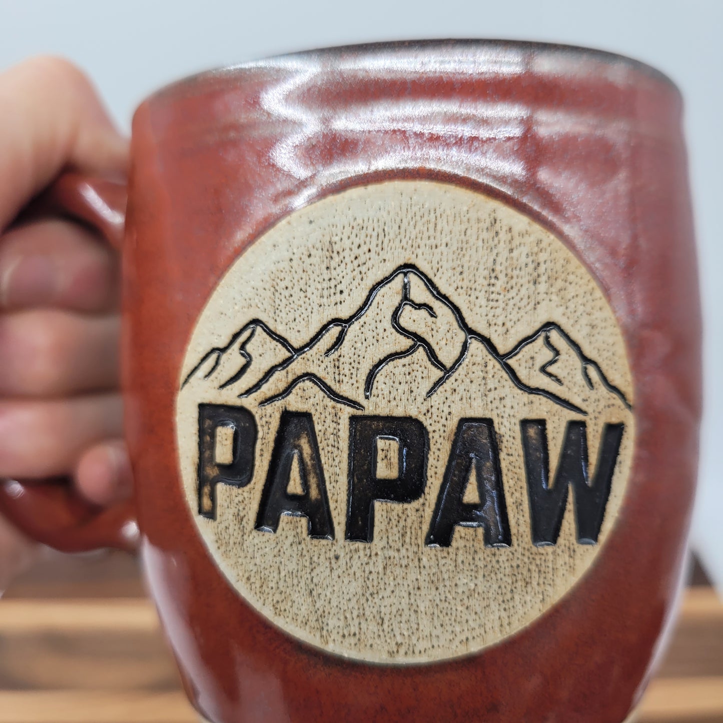 Papaw Mug | Handmade Stoneware Pottery | Red | Gifts for Grandparent | Mountain Theme
