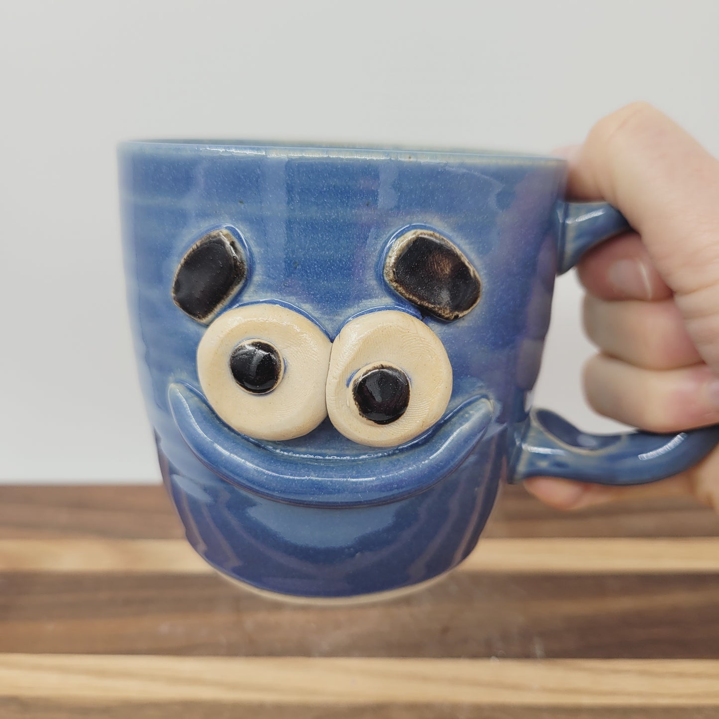 Handmade Coffee Cup | LEFTY | Funny Father Gift Idea for New Dad | Blue Pottery Mug for Him