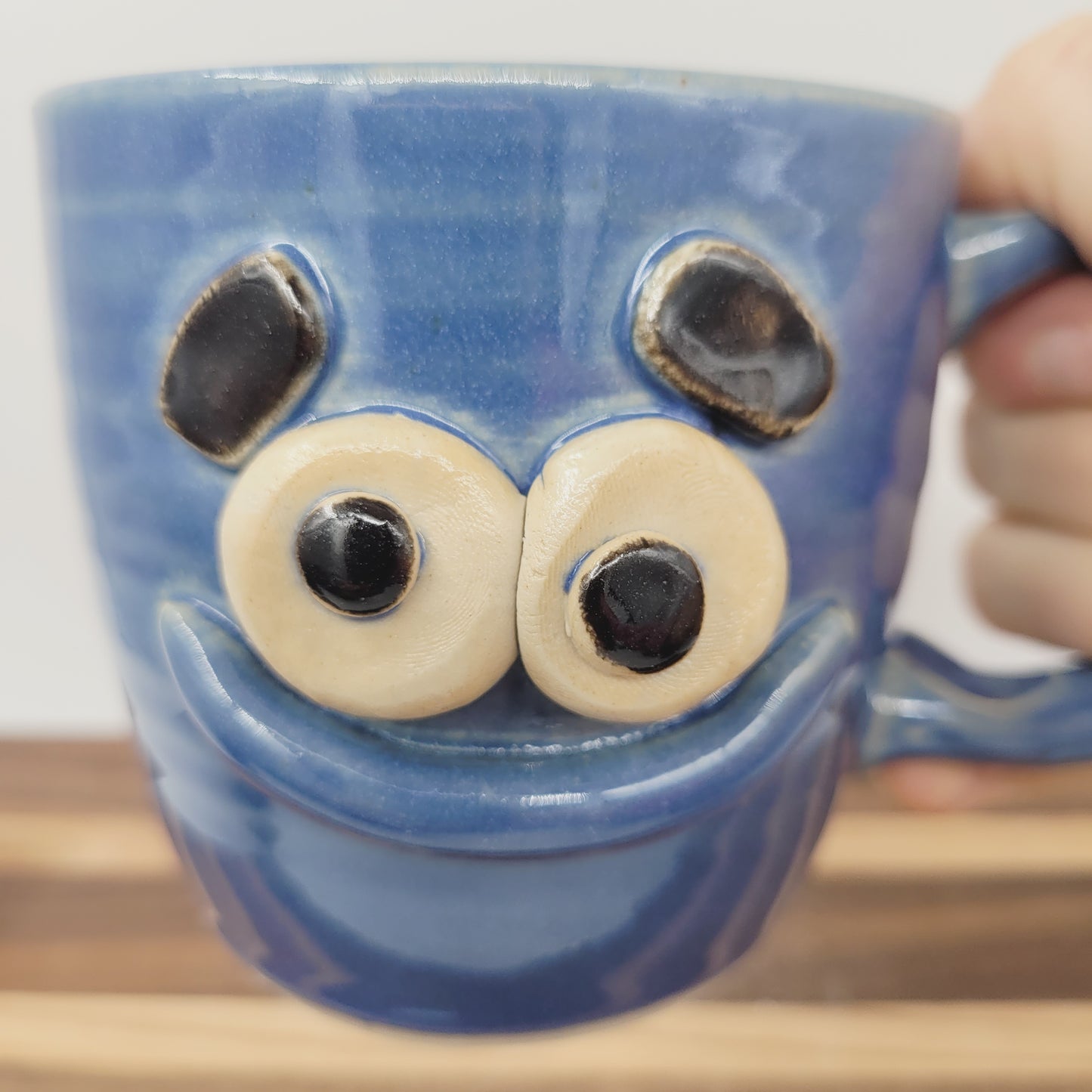 Handmade Coffee Cup | LEFTY | Funny Father Gift Idea for New Dad | Blue Pottery Mug for Him