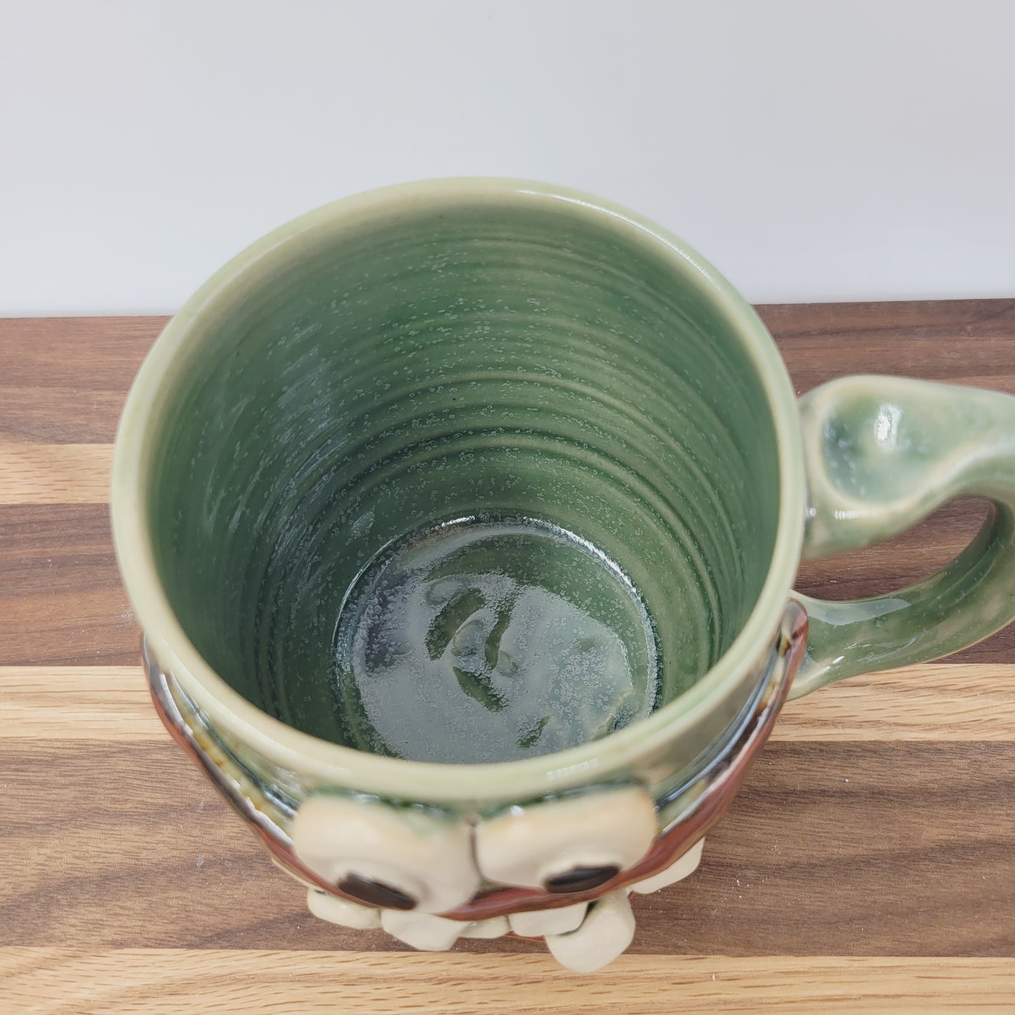 Green Smiley Face Coffee Cup | LEFT HANDED | 10 Ounces | Handmade Stoneware Pottery