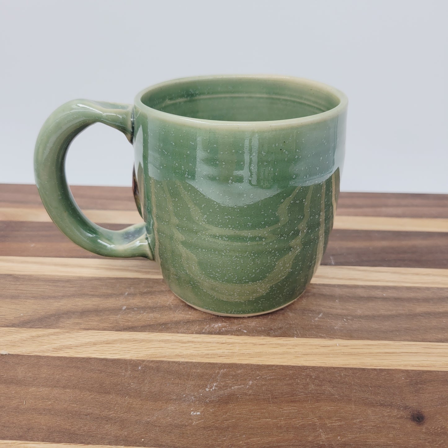 Green Smiley Face Coffee Cup | LEFT HANDED | 10 Ounces | Handmade Stoneware Pottery