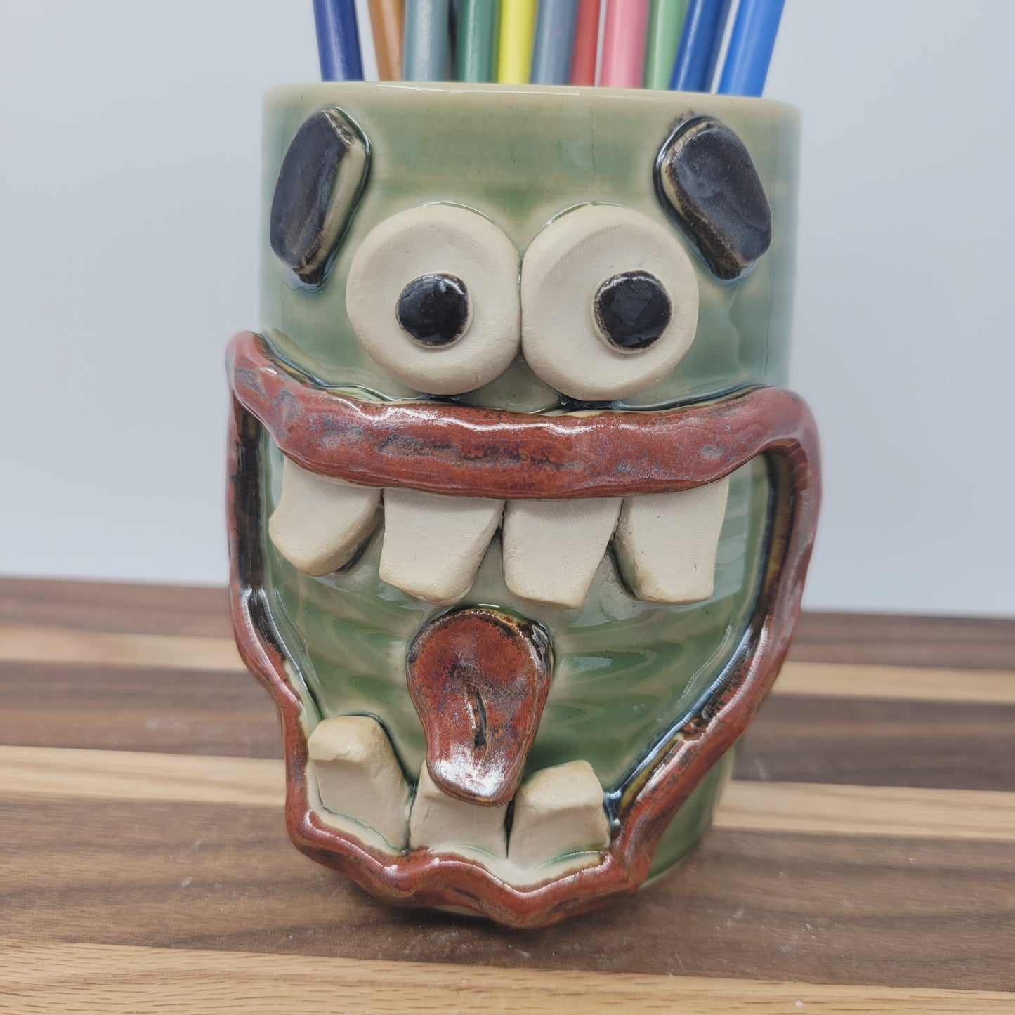 Toothbrush Holder | Pencil or Pen Cup | Desktop Organizer | Handmade Pottery Smiley Face Tumbler