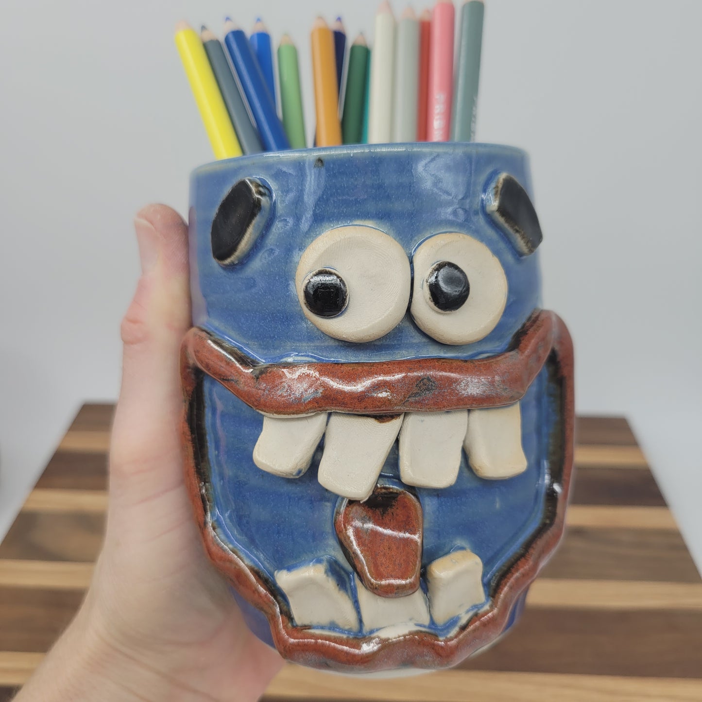 Toothbrush Holder | Pencil or Pen Cup | Desktop Organizer | Handmade Smiley Face Tumbler