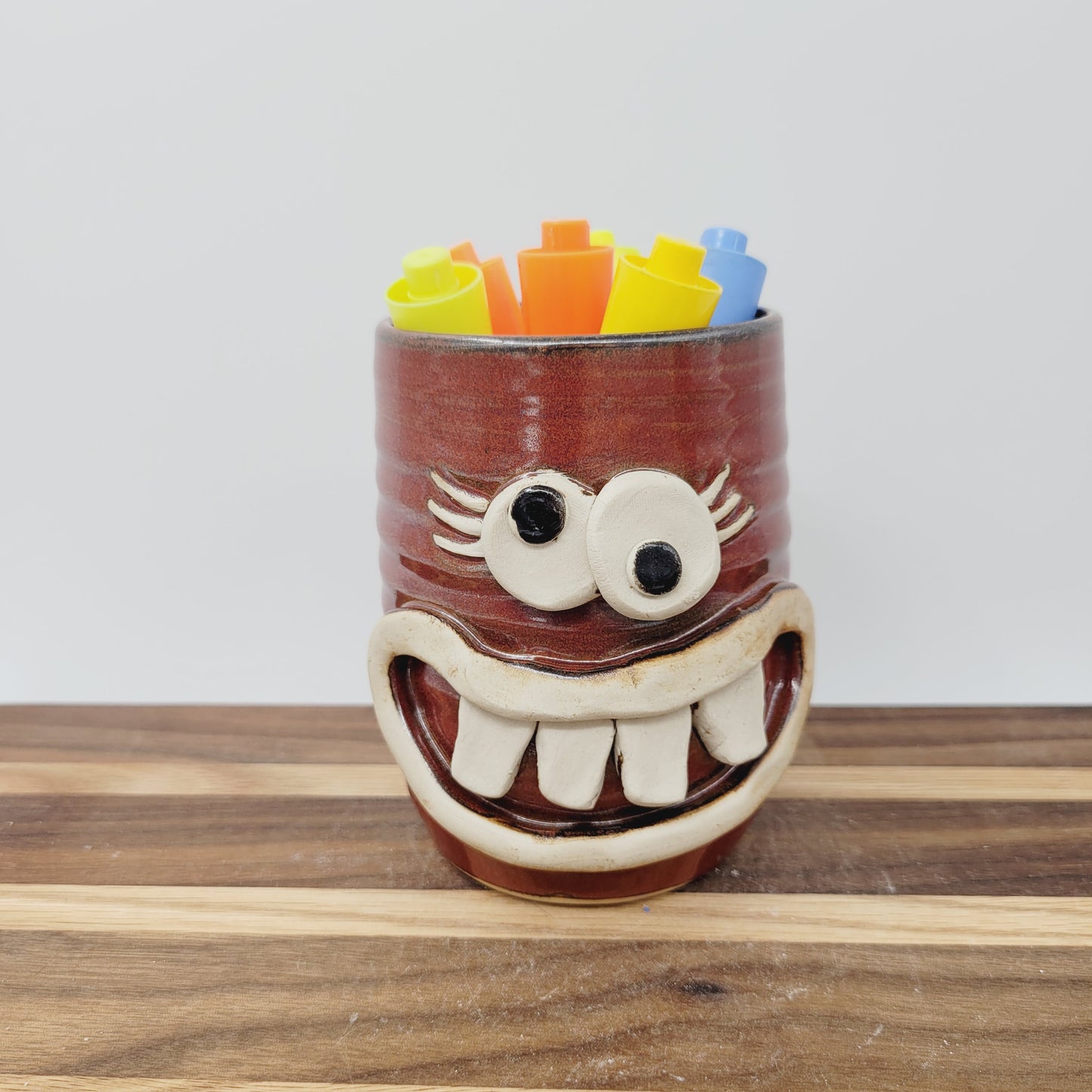 Toothbrush Cup | Pencil or Pen Holder | Counter Organizer | Handmade Smiley Face Pottery