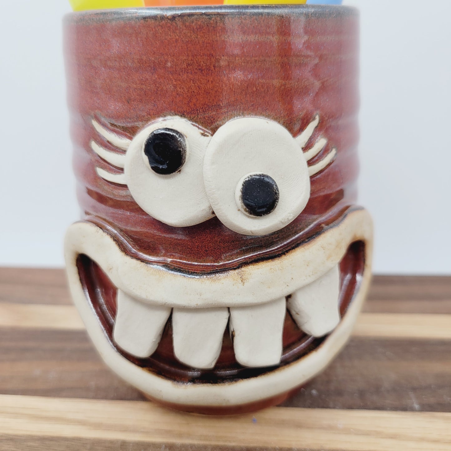 Toothbrush Cup | Pencil or Pen Holder | Counter Organizer | Handmade Smiley Face Pottery
