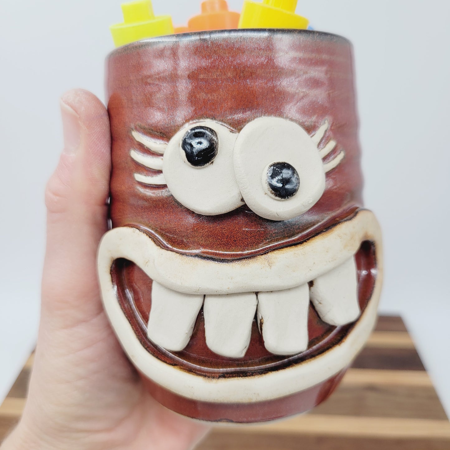 Toothbrush Cup | Pencil or Pen Holder | Counter Organizer | Handmade Smiley Face Pottery