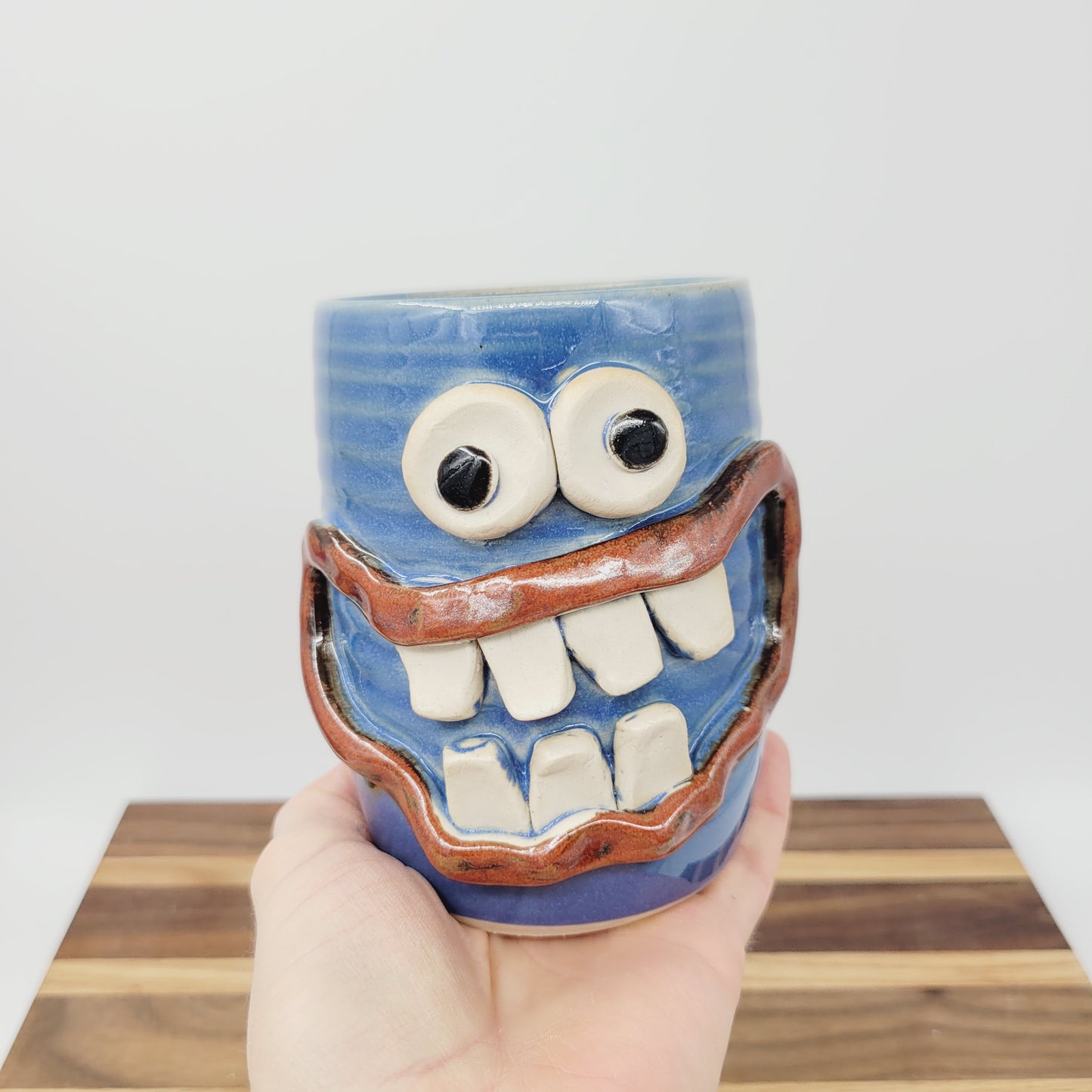 Toothbrush Holder | Pencil or Pen Cup | Desktop Organizer | Smiley Face | Blue | Gift for Dad