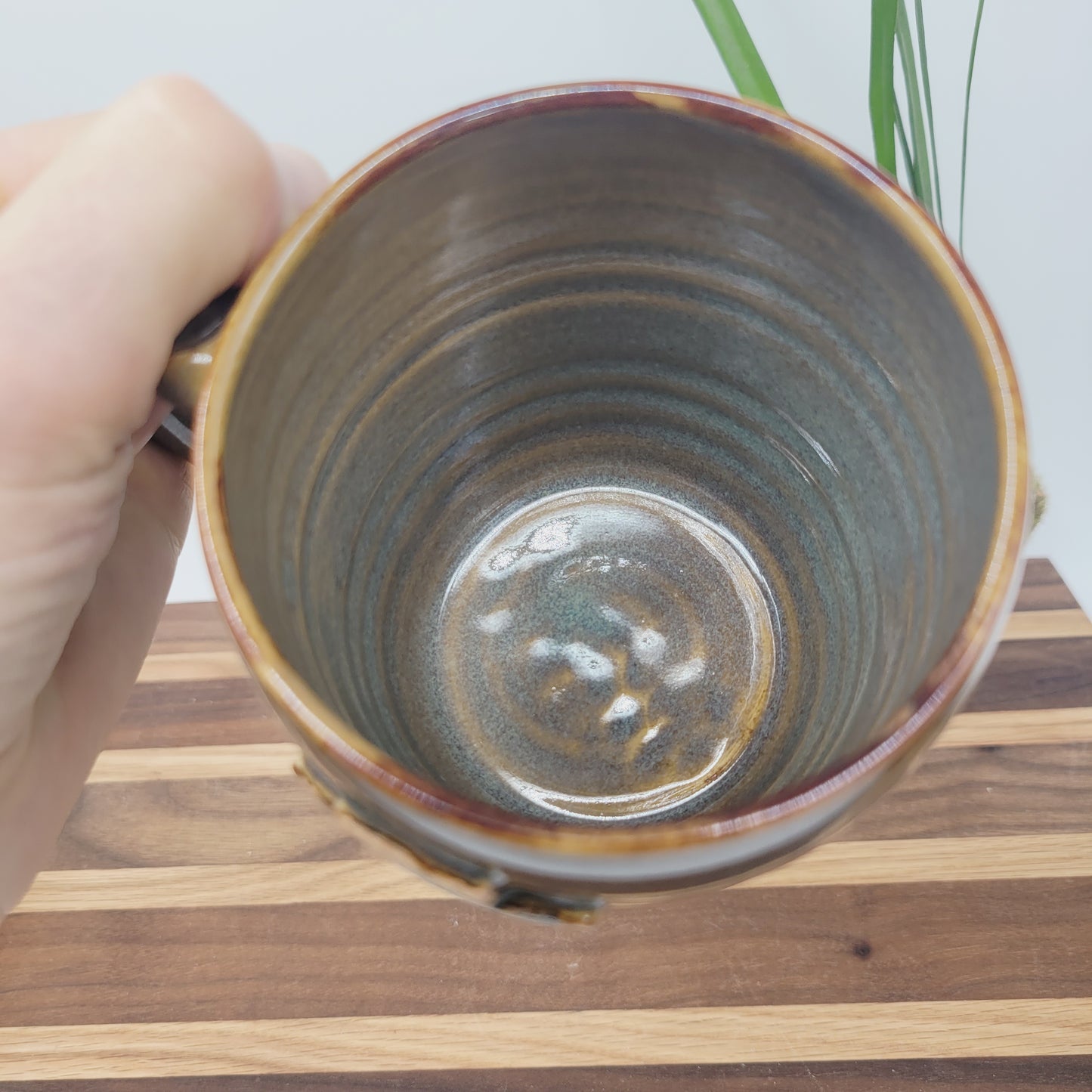 Cross Coffee Cup with Delicate Floral Pattern | Christian Mug | Easter Morning | Caramel Blue Brown