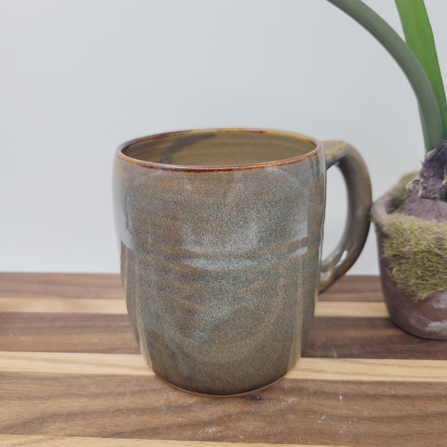 Cross Coffee Cup with Delicate Floral Pattern | Christian Mug | Easter Morning | Caramel Blue Brown