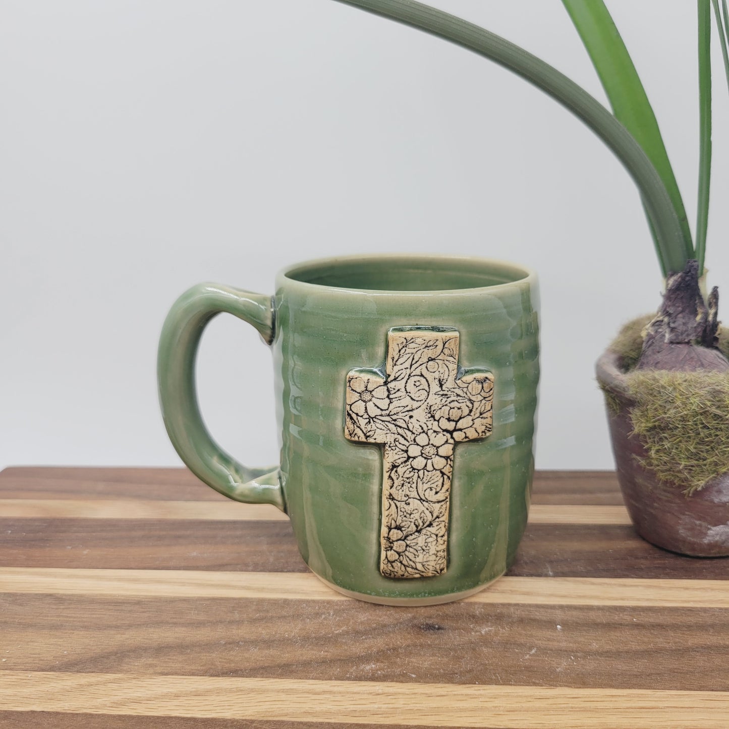 Rustic Floral Cross Coffee Cup | Christian Mug | Easter Morning | Green | 10 Ounces