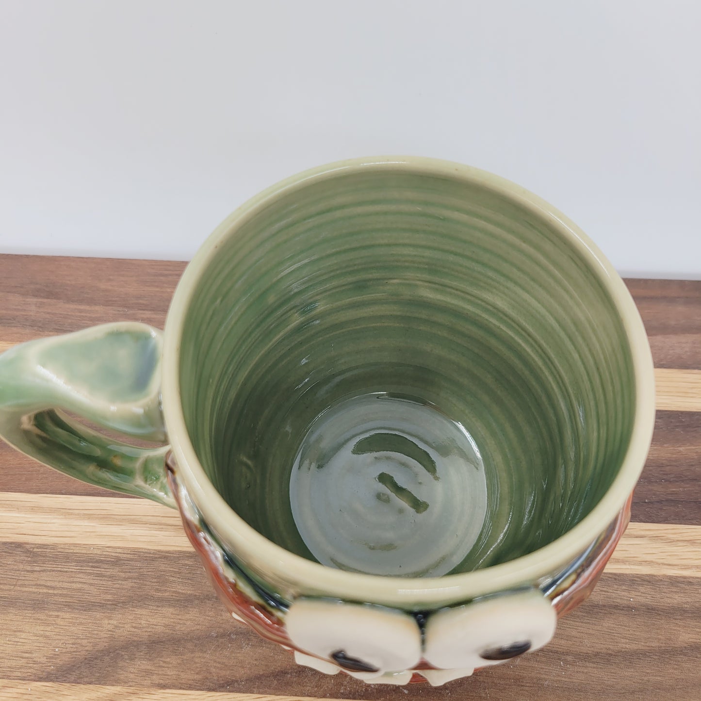 Green Smiley Face Coffee Cup | Introvert Face Mug | Handmade Stoneware Pottery