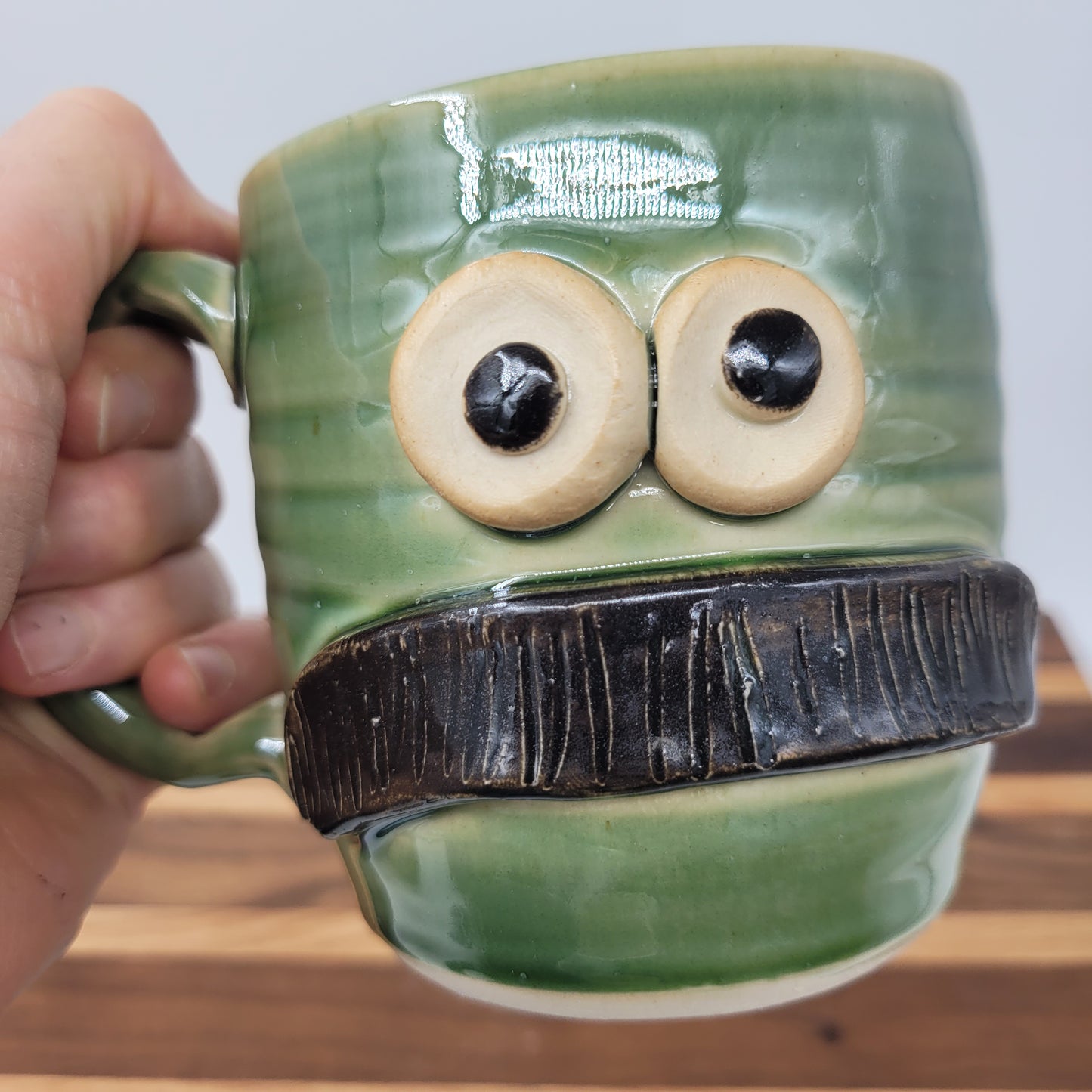 Bushy Mustache Mug | Ceramic Stoneware Pottery Coffee Cup | Microwave Dishwasher Safe | Green