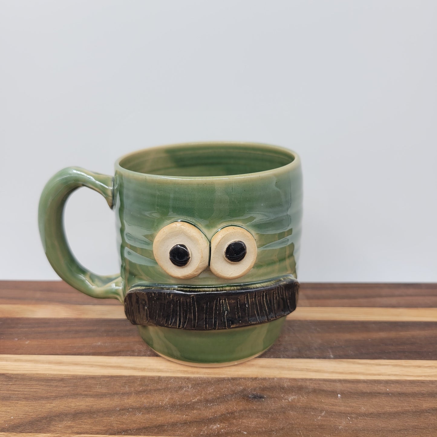 Bushy Mustache Mug | Ceramic Stoneware Pottery Coffee Cup | Microwave Dishwasher Safe | Green