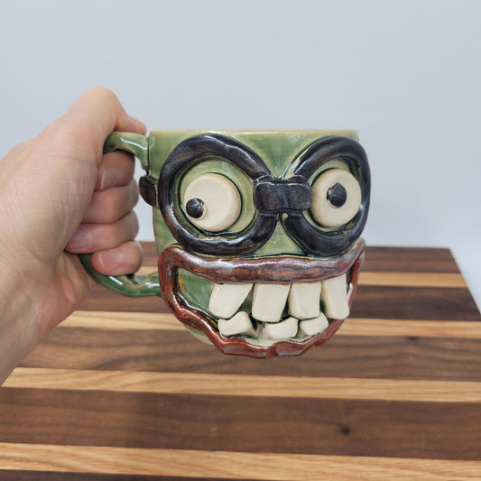 Glasses Wearer Smiley Face Coffee Cup | Handmade Stoneware Pottery | Gifts for Dad