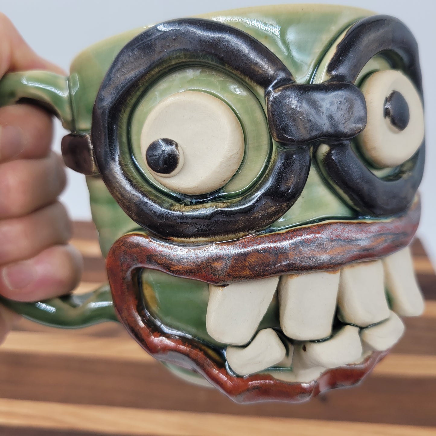 Glasses Wearer Smiley Face Coffee Cup | Handmade Stoneware Pottery | Gifts for Dad