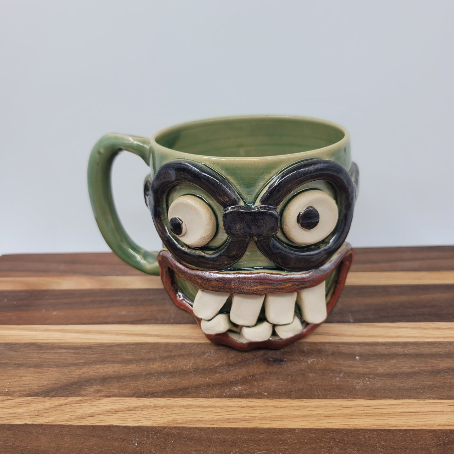 Glasses Wearer Smiley Face Coffee Cup | Handmade Stoneware Pottery | Gifts for Dad