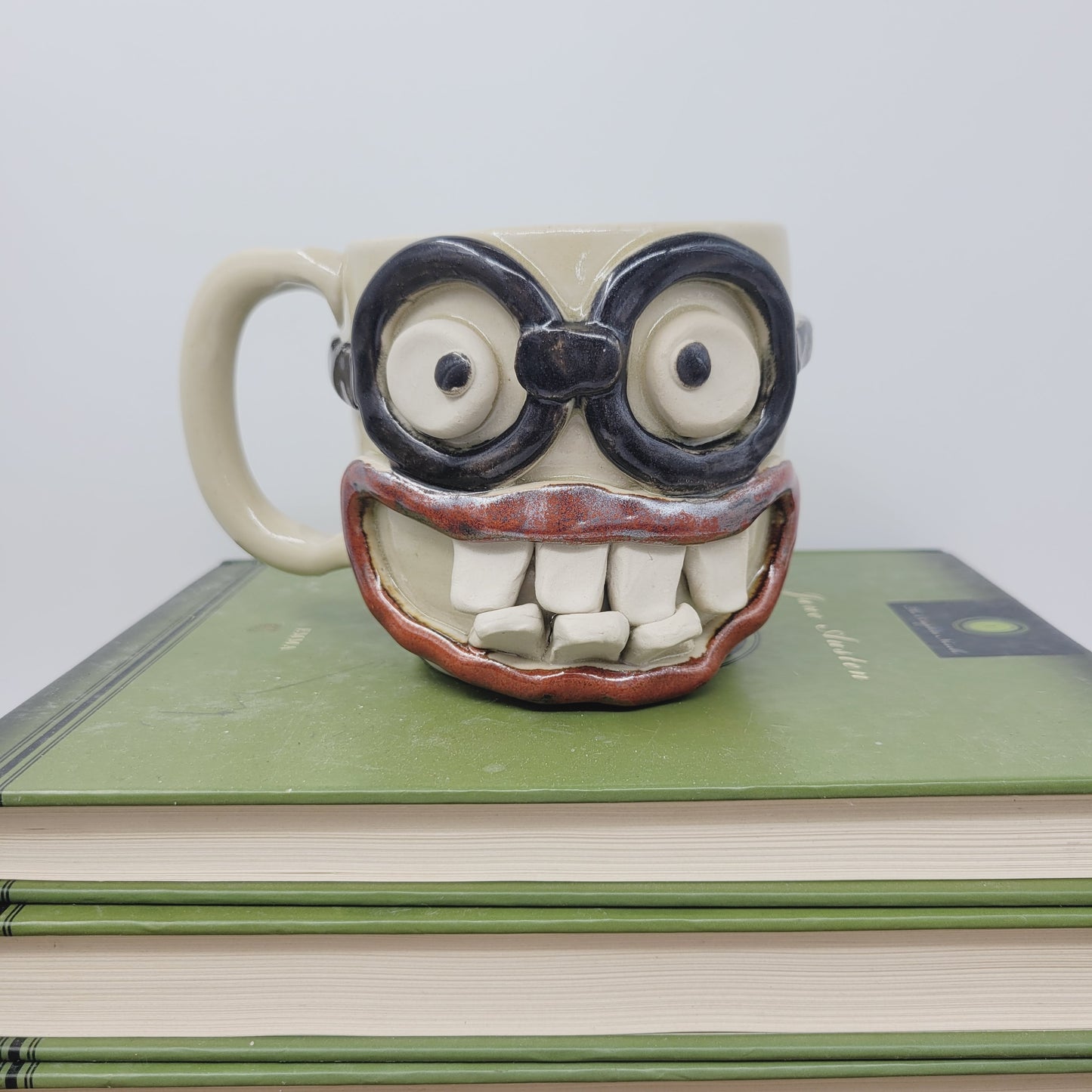 Funny Coffee Cup | Glasses Wearer Smiley Face Mug | Handmade Stoneware Pottery | Fun Gift Idea