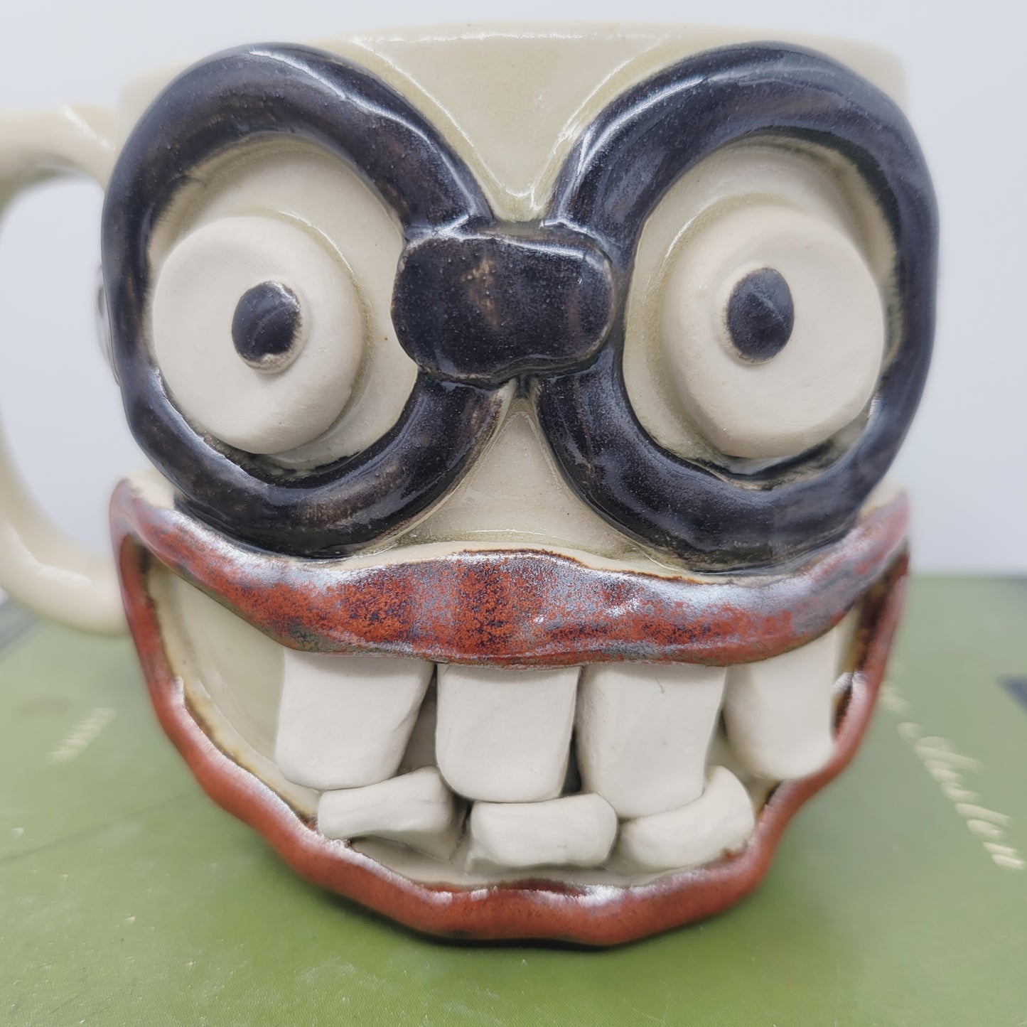 Funny Coffee Cup | Glasses Wearer Smiley Face Mug | Handmade Stoneware Pottery | Fun Gift Idea
