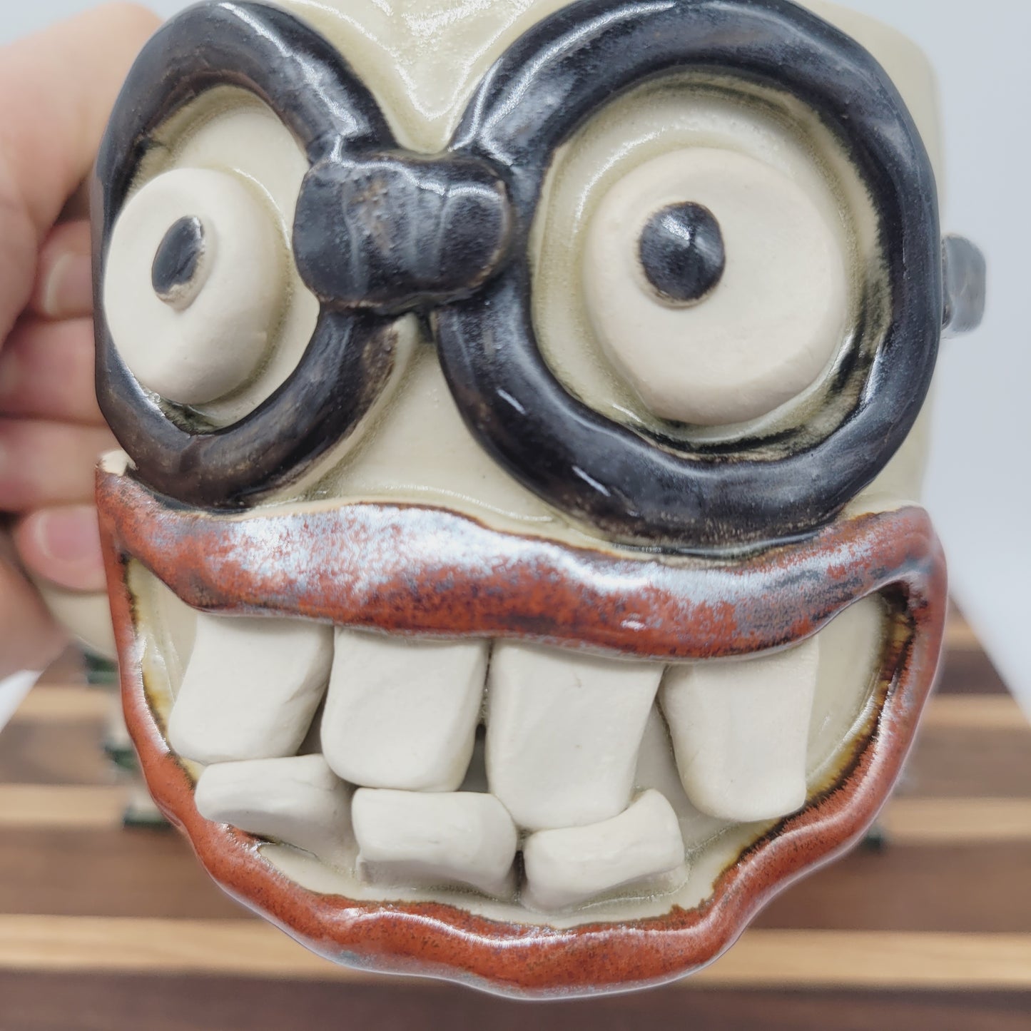 Funny Coffee Cup | Glasses Wearer Smiley Face Mug | Handmade Stoneware Pottery | Fun Gift Idea