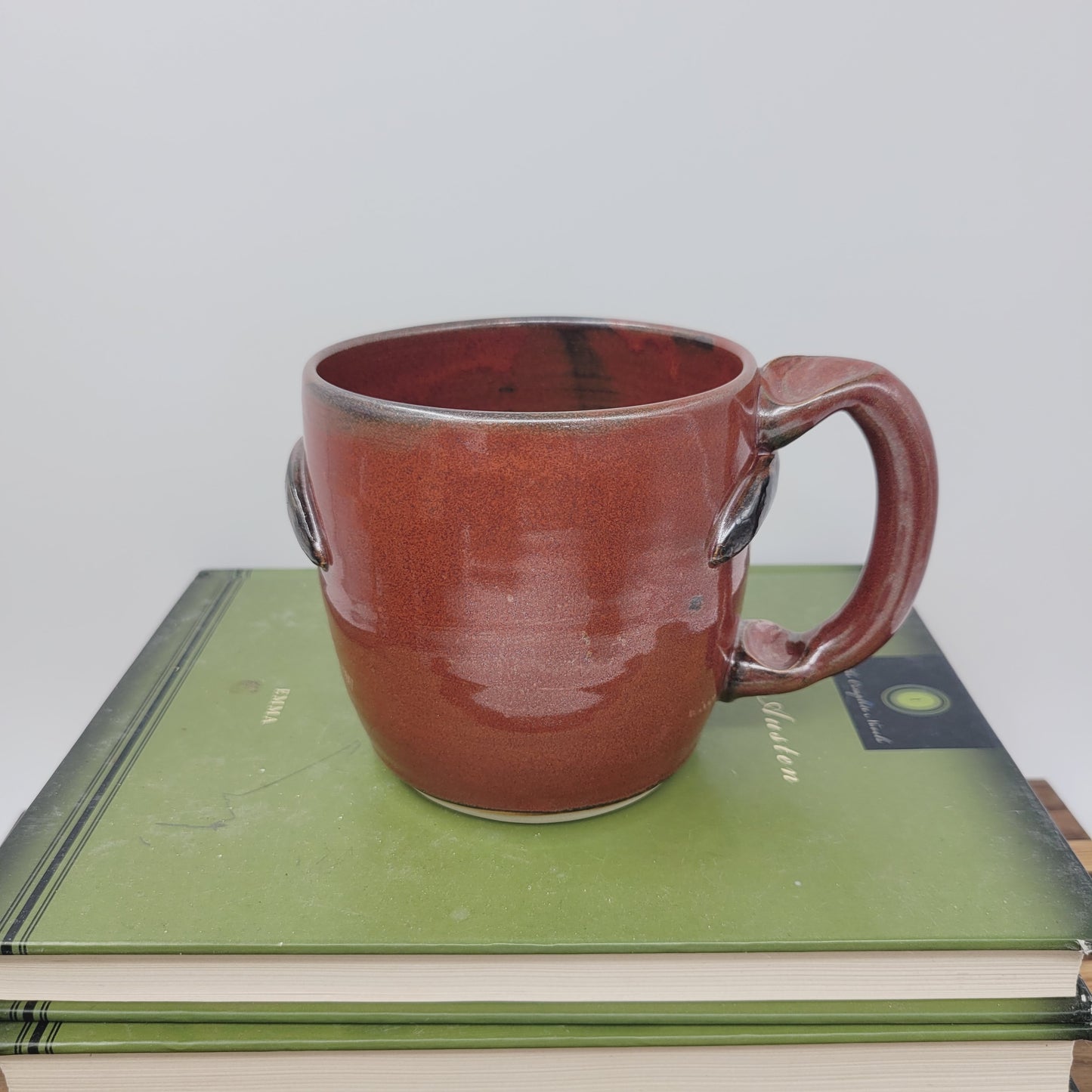 Handmade Man's Face Mug | Red Coffee Cup with Handlebar Mustache and Glasses