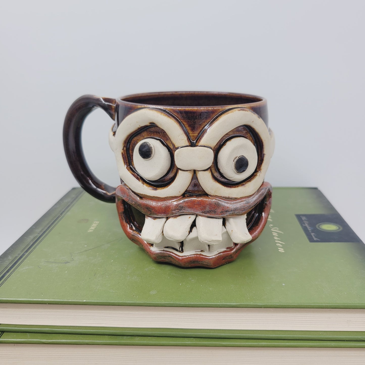 Office Coffee Cup | Glasses Wearer Smiley Face Mug | Handmade Stoneware Pottery | Gift for Engineer