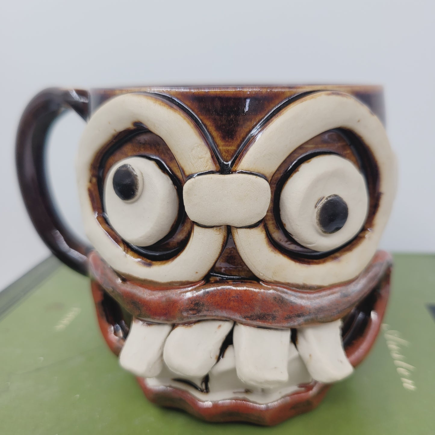 Office Coffee Cup | Glasses Wearer Smiley Face Mug | Handmade Stoneware Pottery | Gift for Engineer