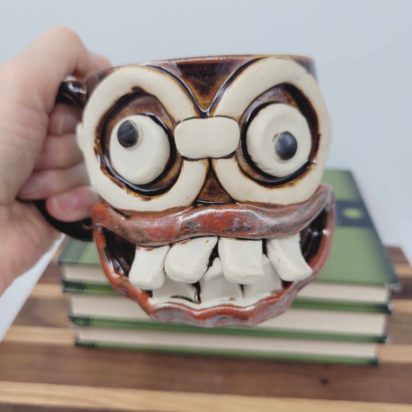 Office Coffee Cup | Glasses Wearer Smiley Face Mug | Handmade Stoneware Pottery | Gift for Engineer
