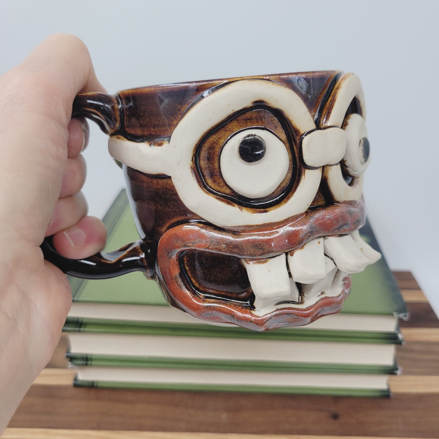Office Coffee Cup | Glasses Wearer Smiley Face Mug | Handmade Stoneware Pottery | Gift for Engineer