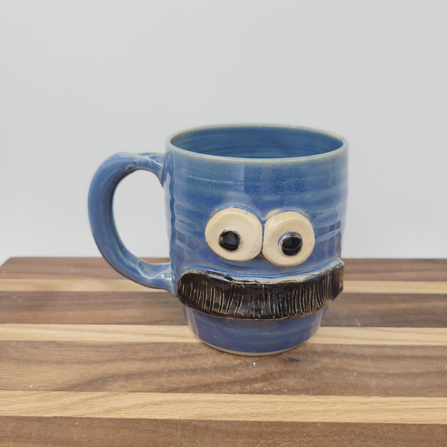 Bushy Mustache Mug | Ceramic Stoneware Pottery Coffee Cup | Microwave Dishwasher Safe | Blue