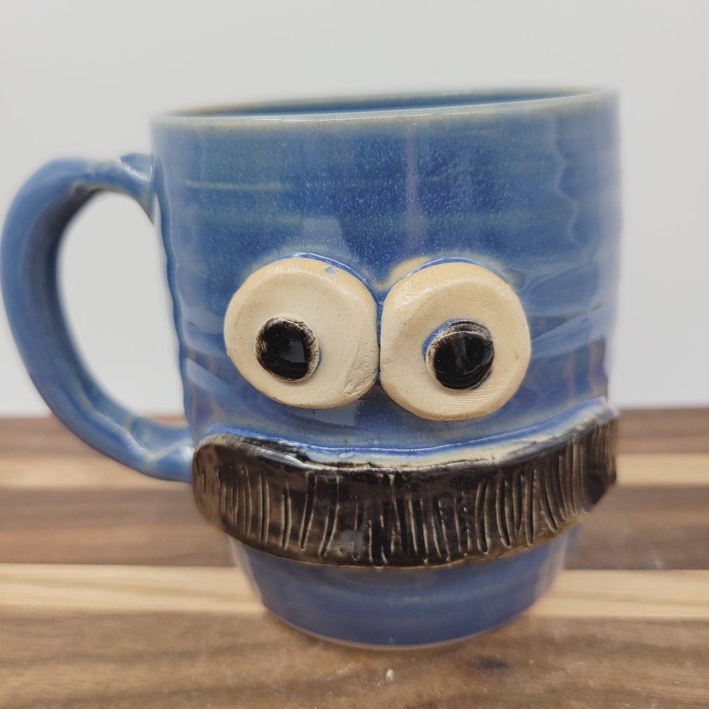 Bushy Mustache Mug | Ceramic Stoneware Pottery Coffee Cup | Microwave Dishwasher Safe | Blue