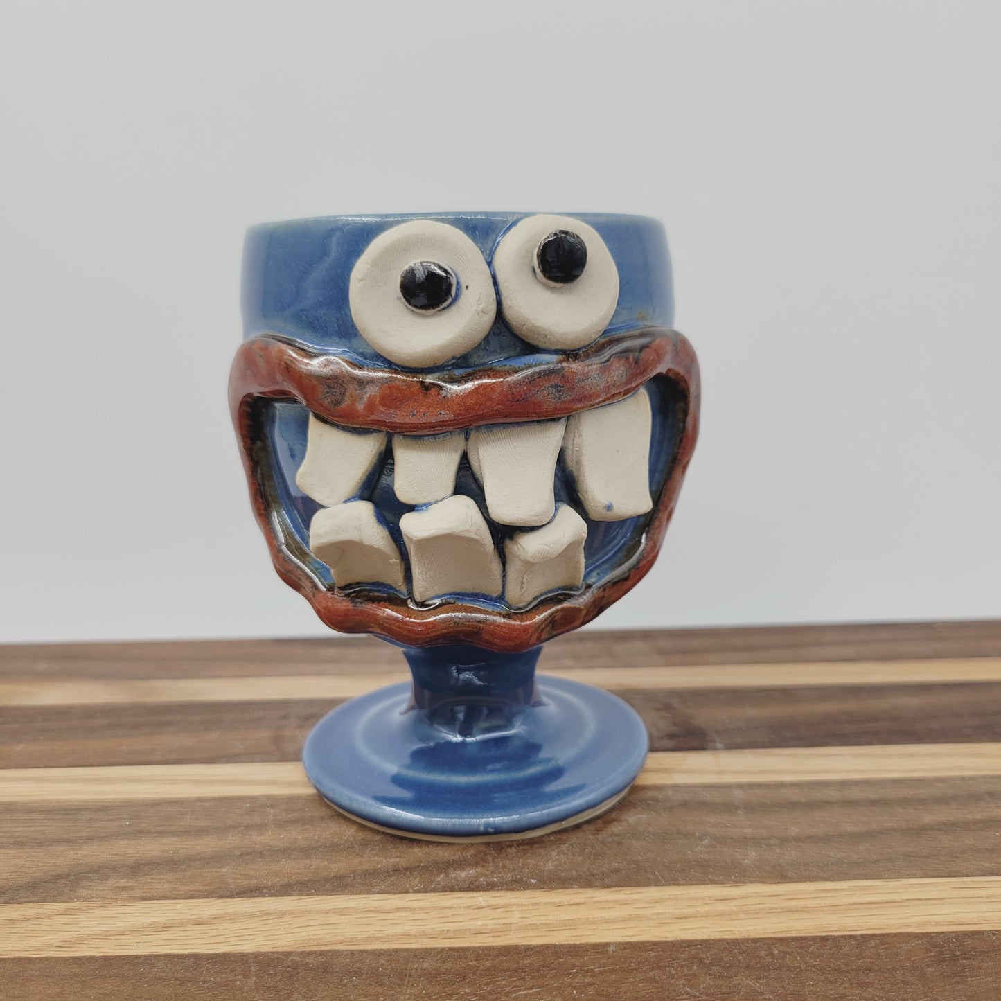 Wine Glass | Funny Face Pottery Short-stemmed Goblet | Blue