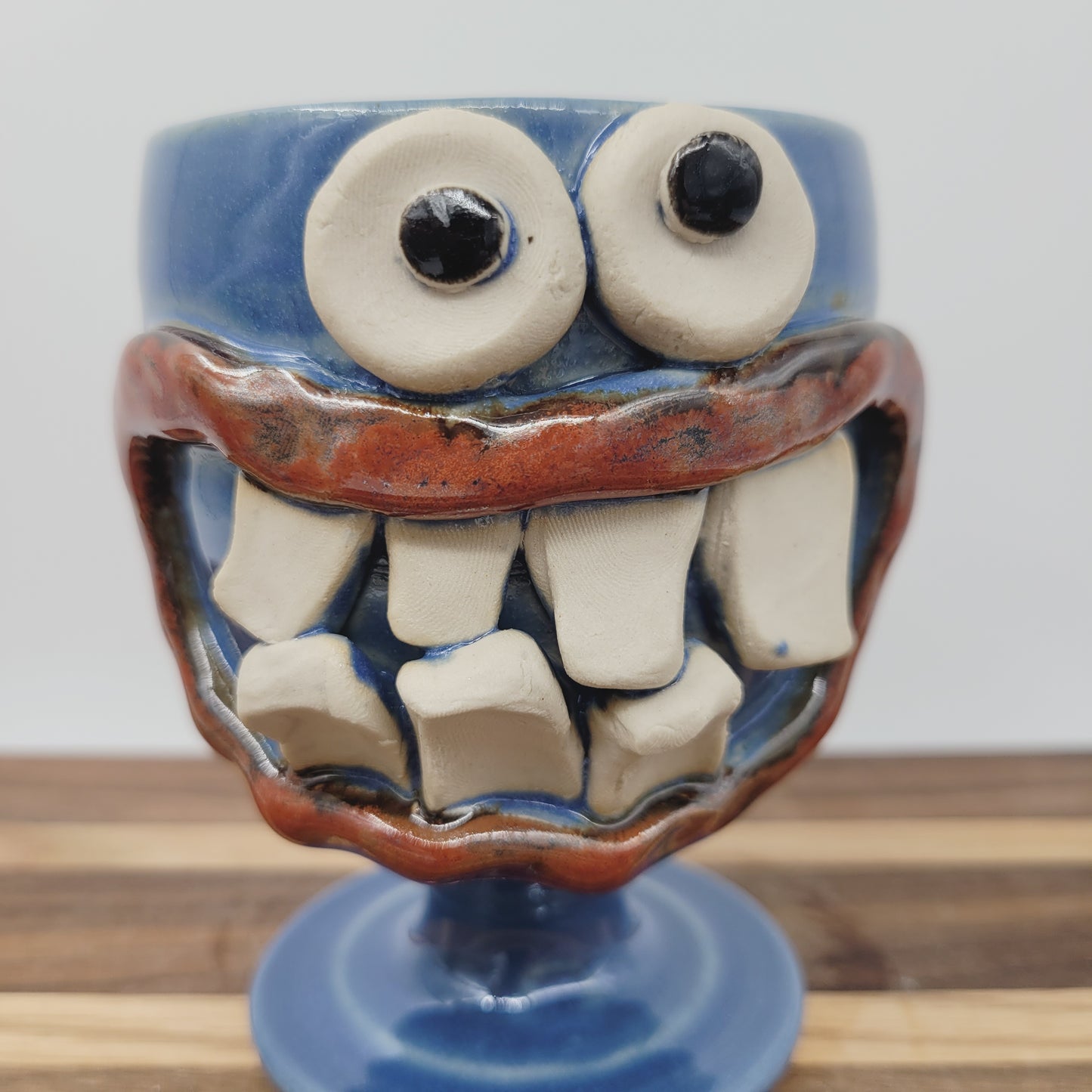 Wine Glass | Funny Face Pottery Short-stemmed Goblet | Blue