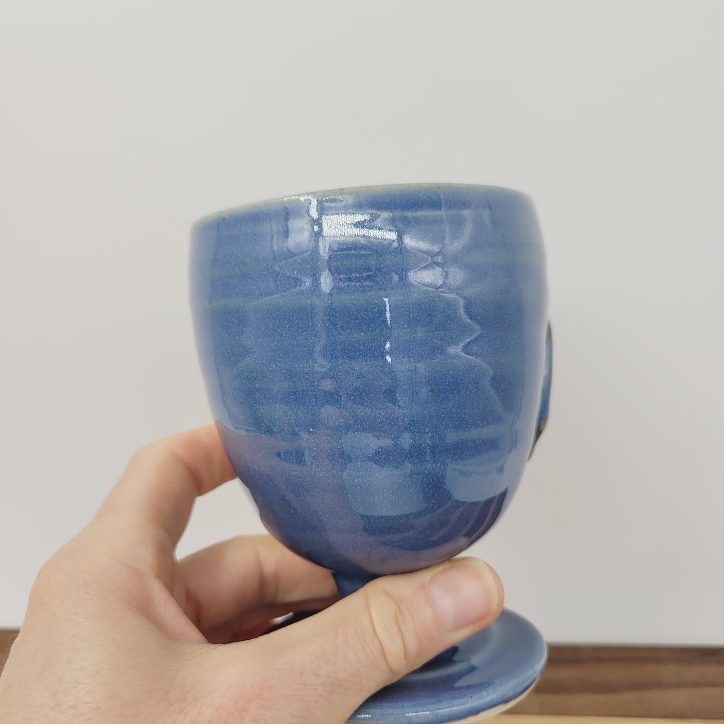 Wine Glass | Funny Face Pottery Short-stemmed Goblet | Blue