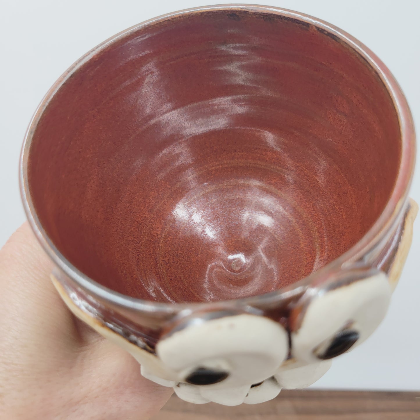 Getting Older Man's Wine Glass | Funny Face Handmade Pottery Short-stemmed Goblet | Red