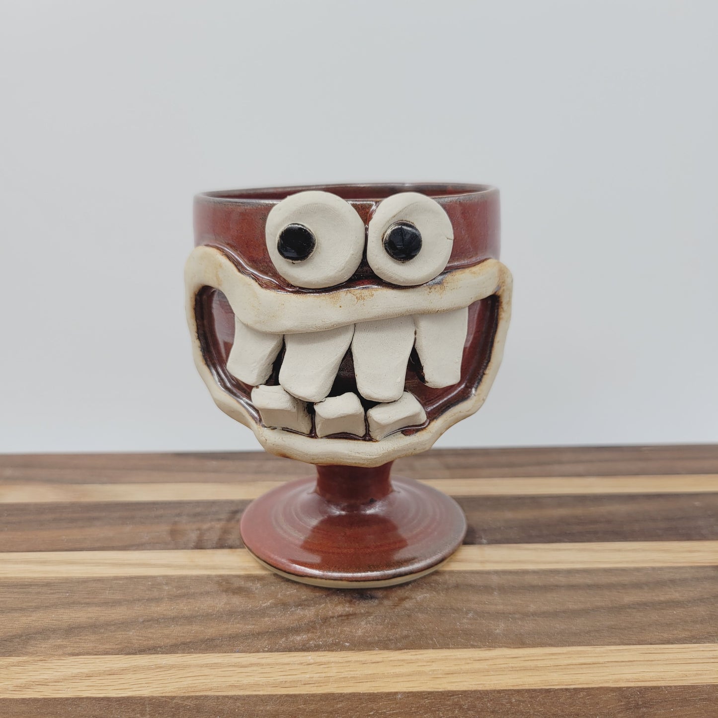 Getting Older Man's Wine Glass | Funny Face Handmade Pottery Short-stemmed Goblet | Red