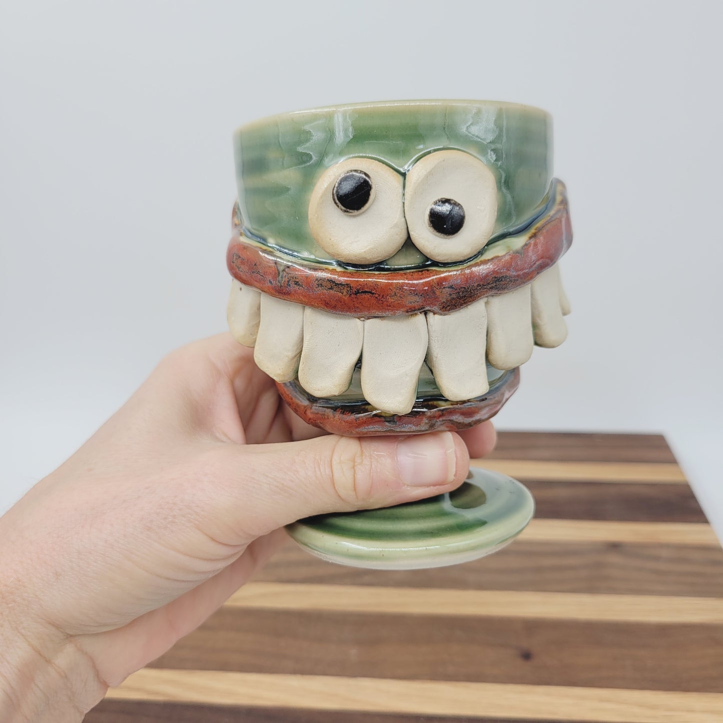 Man's Wine or Whiskey Glass | Funny Face Pottery Short-stemmed Goblet | Gifts for Him