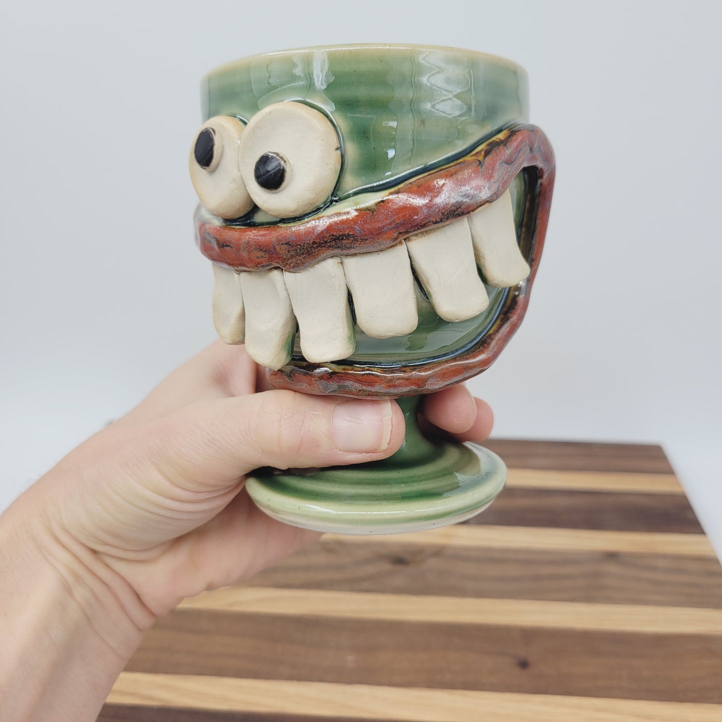 Man's Wine or Whiskey Glass | Funny Face Pottery Short-stemmed Goblet | Gifts for Him