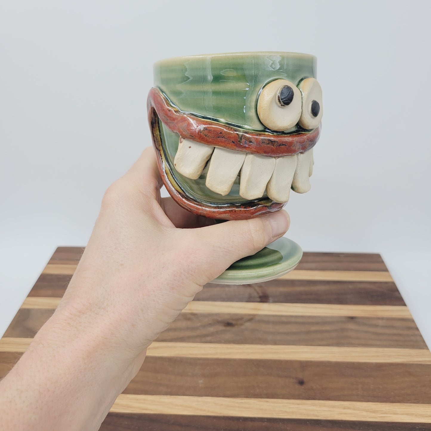 Man's Wine or Whiskey Glass | Funny Face Pottery Short-stemmed Goblet | Gifts for Him