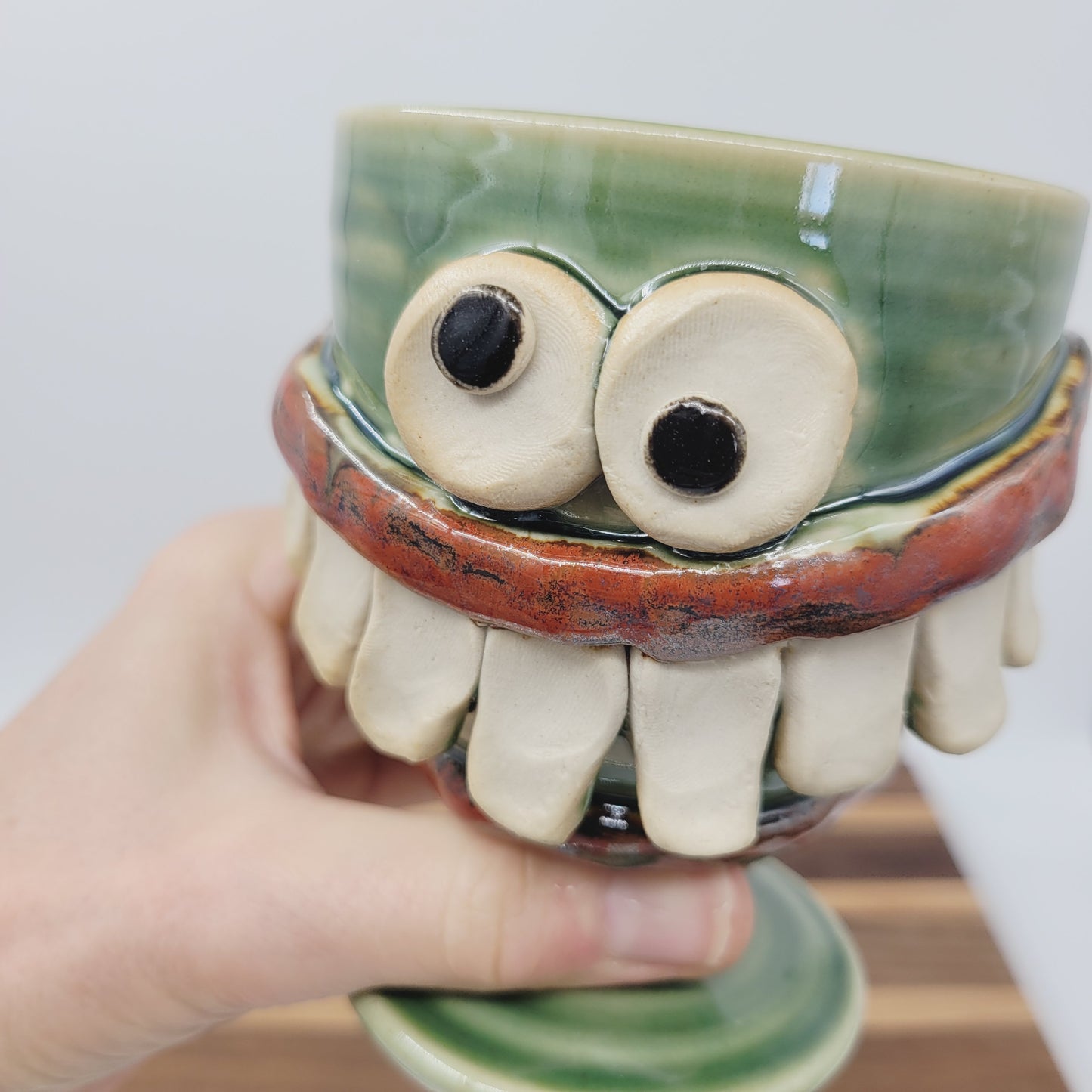 Man's Wine or Whiskey Glass | Funny Face Pottery Short-stemmed Goblet | Gifts for Him