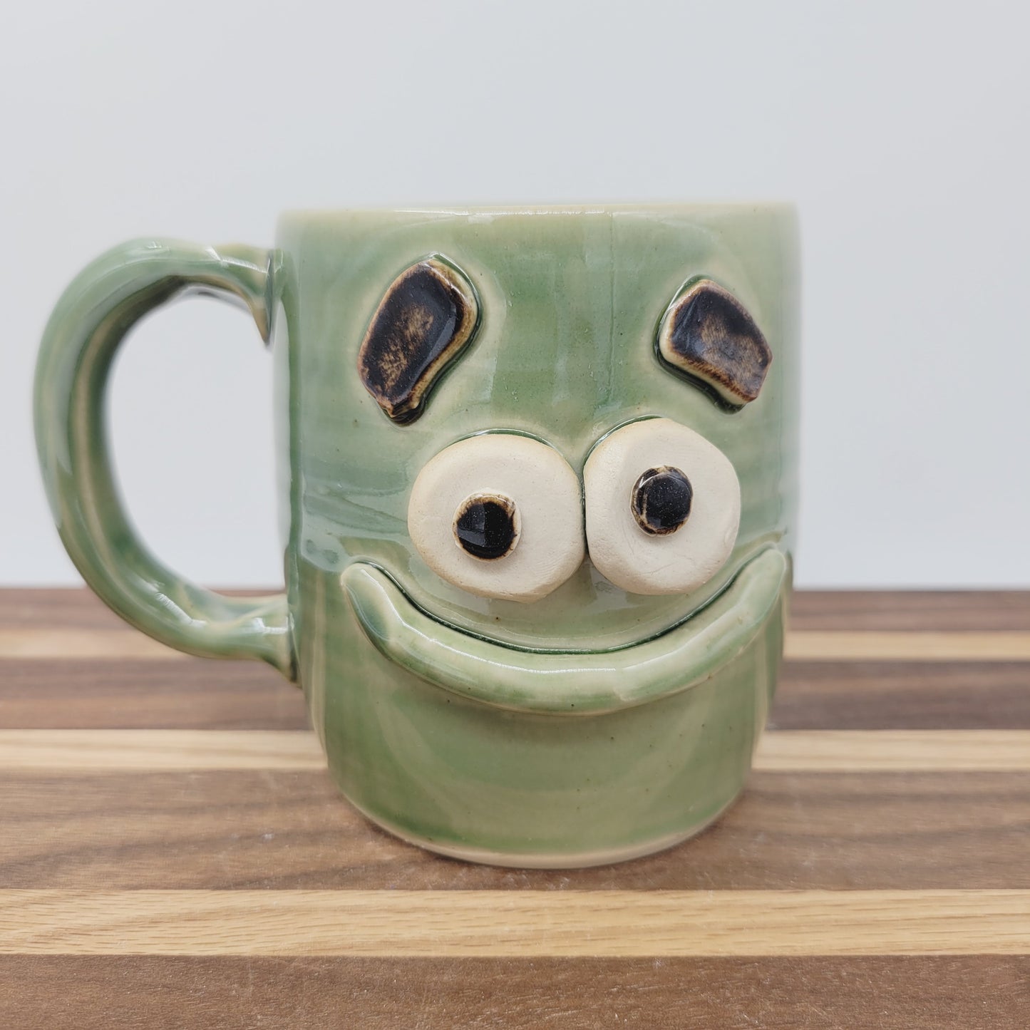 Smiley Face Coffee Cup in Green | Handmade Stoneware Pottery Mug | Funny Gifts for Dad