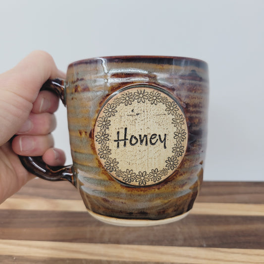 Honey Mug with Daisy Border | Coffee Cups for Special Person | Handmade Stoneware Pottery | Mother's Day Gift