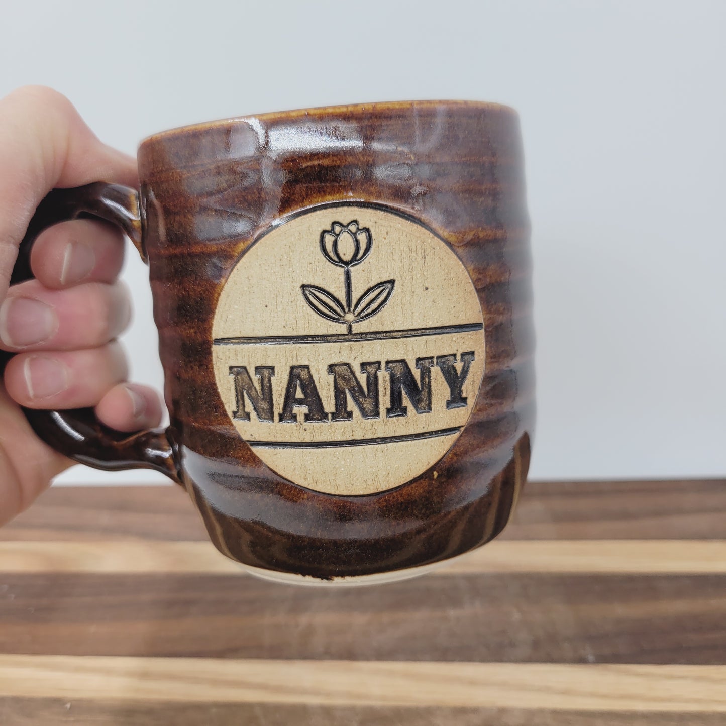 Nanny Mug | Handmade Stoneware Pottery Coffee Cup | Flower-themed Gifts for Grandma
