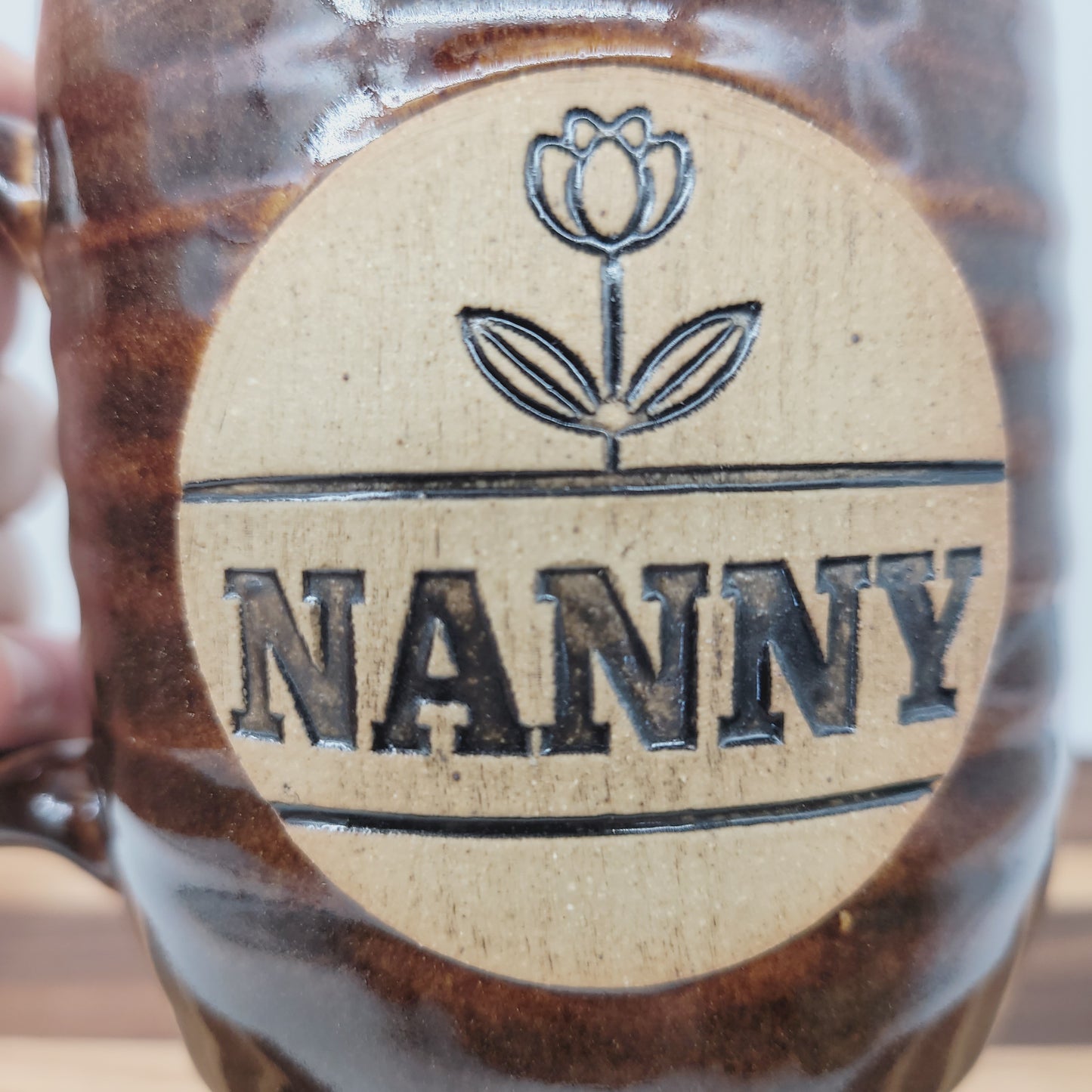 Nanny Mug | Handmade Stoneware Pottery Coffee Cup | Flower-themed Gifts for Grandma