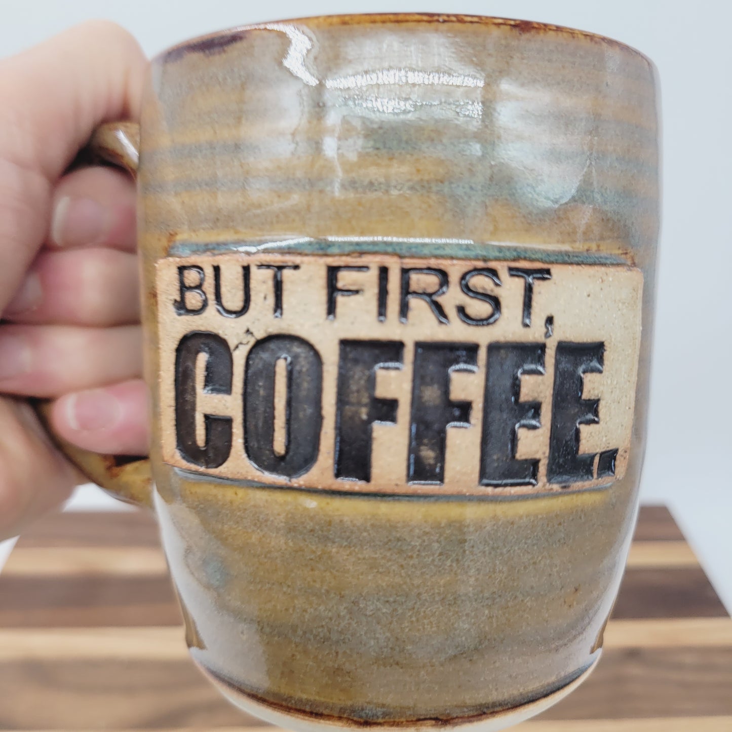 But First Coffee | Cups and Mugs for Coffee Drinkers | Handmade Stoneware Pottery | Rusty Blue Brown