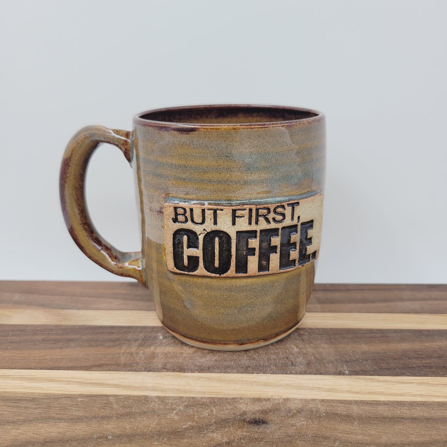 But First Coffee | Cups and Mugs for Coffee Drinkers | Handmade Stoneware Pottery | Rusty Blue Brown