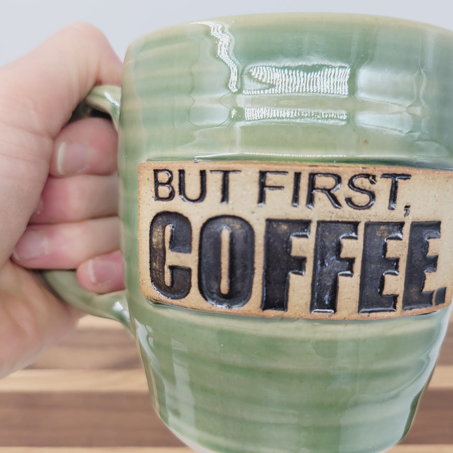 But First Coffee Mug | Large 16 Ounce Coffee Cup | Handmade Stoneware Pottery | Coffee Drinker Gift