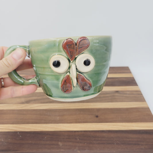 Farmhouse Rooster Soup Mug | Chicken Collector Bowl with Handle | Handmade Stoneware Clay Pottery | Green | Nelson Studio Ug Chug